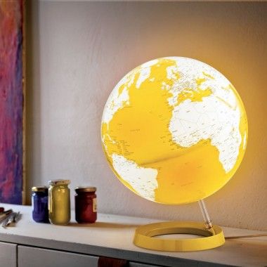 Projeto branco e amarelo do globo da terra brilhante na base de cor amarela 2