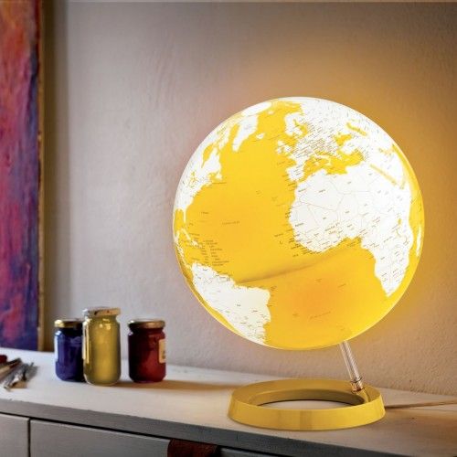 Globe terrestre lumineux design blanc et jaune