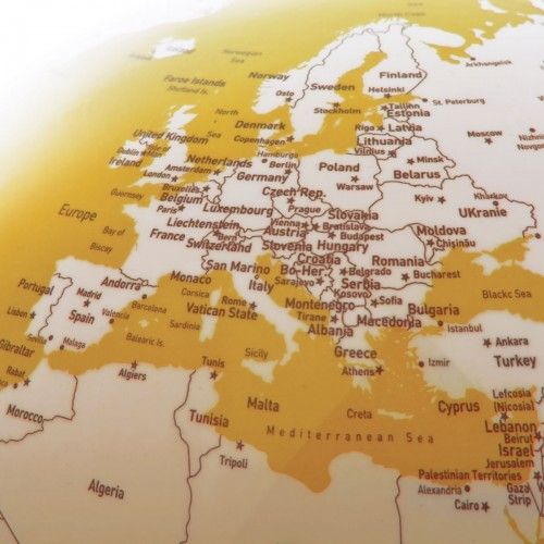 Globo terrestre illuminato disegno bianco e giallo su base gialla