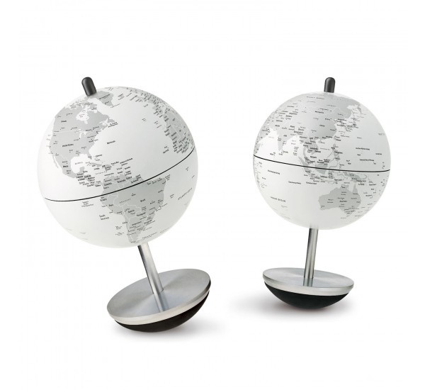 Mappamondo SWING piccolo modello bianco oscillante Atmosphere — due versioni mostrate; una in vendita
