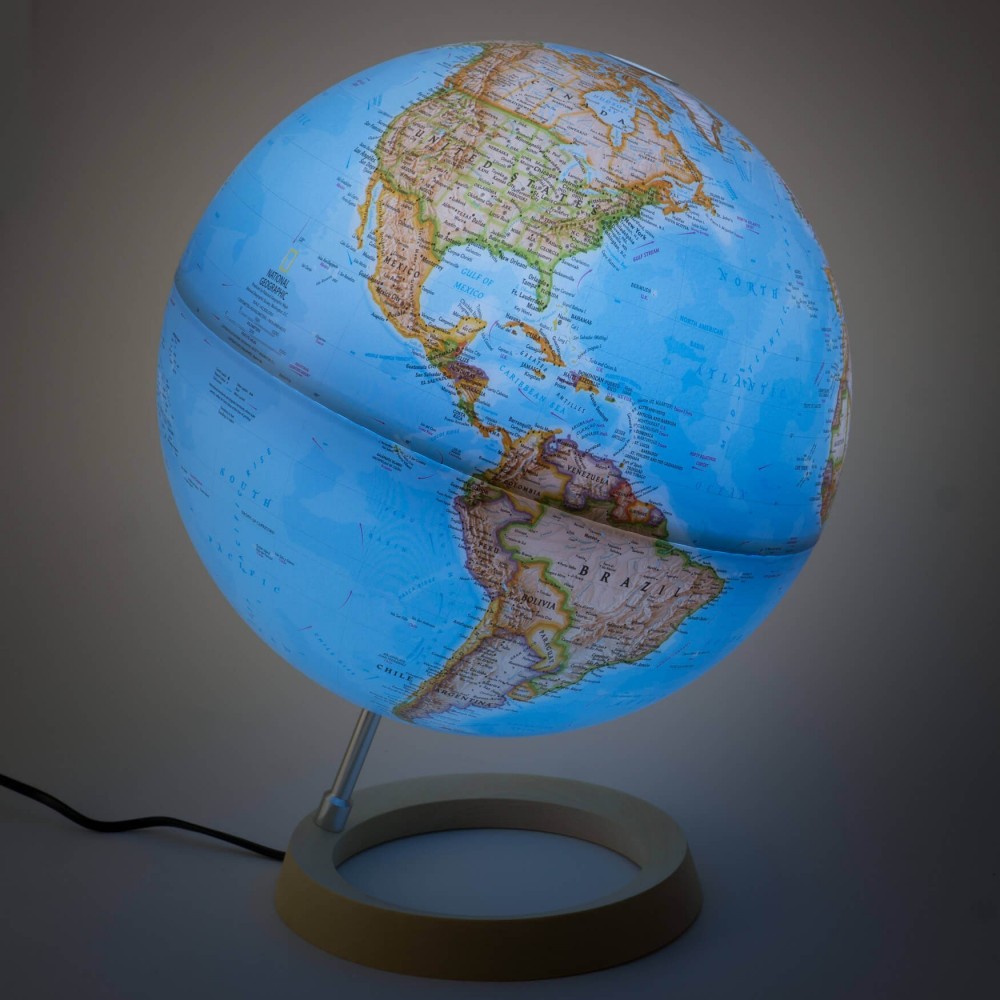 Neon Classic blue luminous globe on base