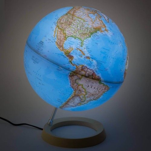 Globe Terrestre Lumineux - Bleu - 14 cm - Support en bois - Guirlandes et  bougies led - Fabriquer son luminaire