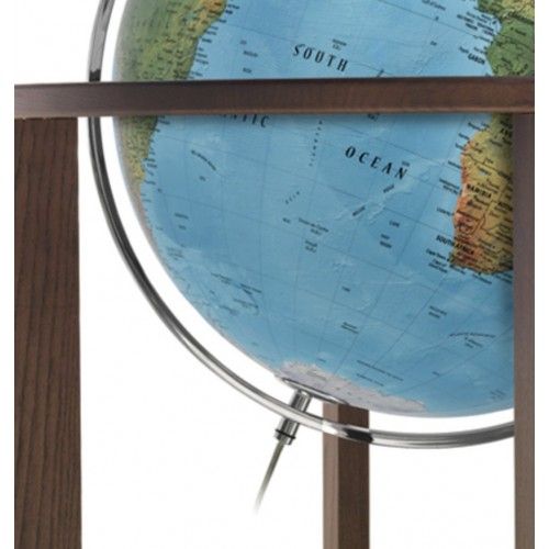Luminous terrestrial globe on contemporary Cross Blue wooden base