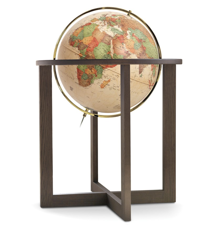 Globe terrestre lumineux sur pied CROSS ANTIQUE carte ancienne NOVA RICO — vue de face