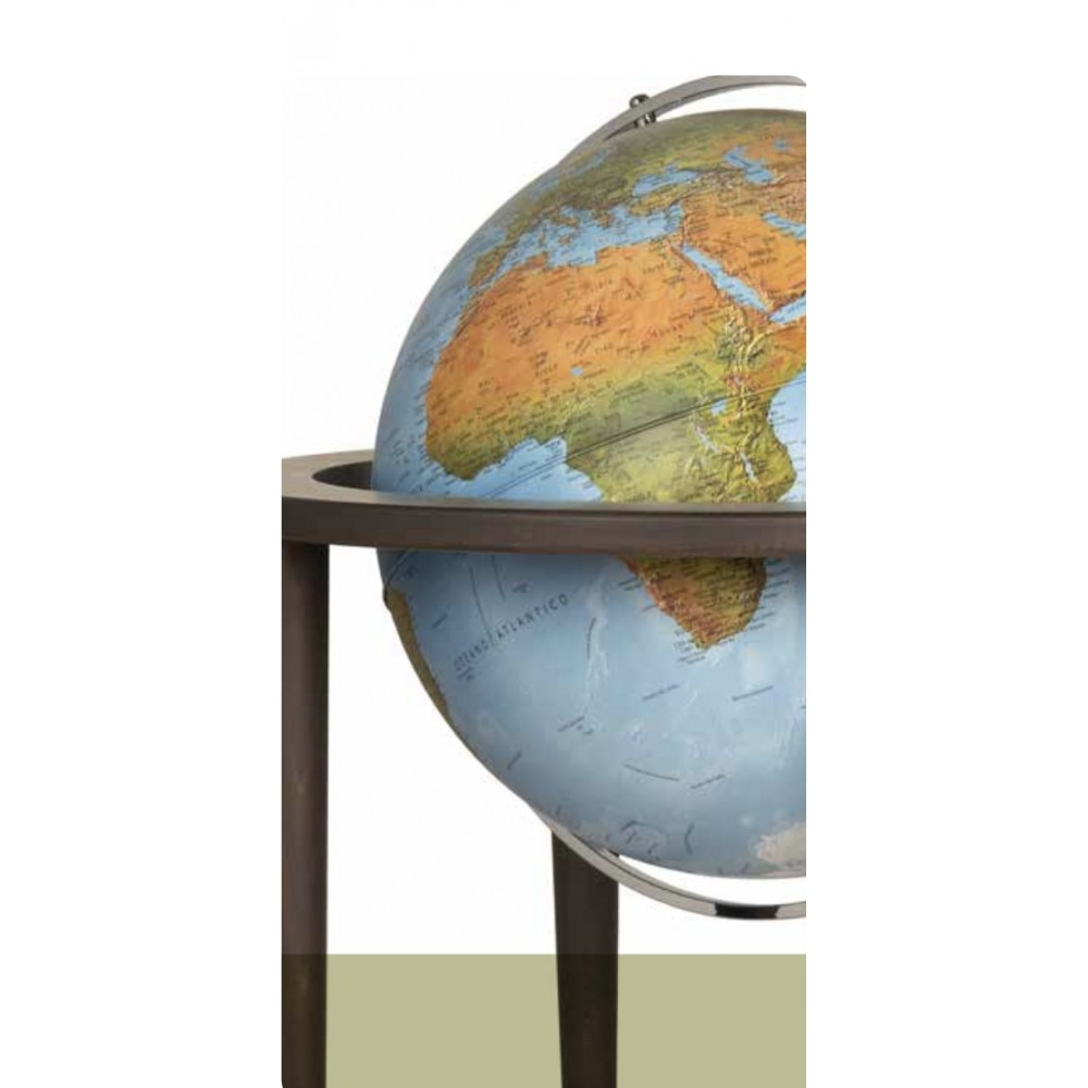 Globo terrestre luminoso contemporaneo con base in legno Queen Blue