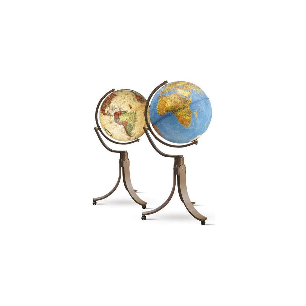 Lichtgevende aardse globe gegoten houten voetjes op wielen Emily Blue