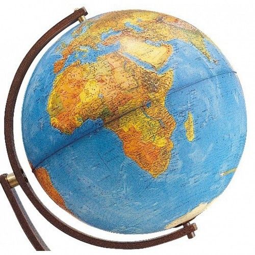 Lichtgevende aardse globe gegoten houten voetjes op wielen Emily Blue