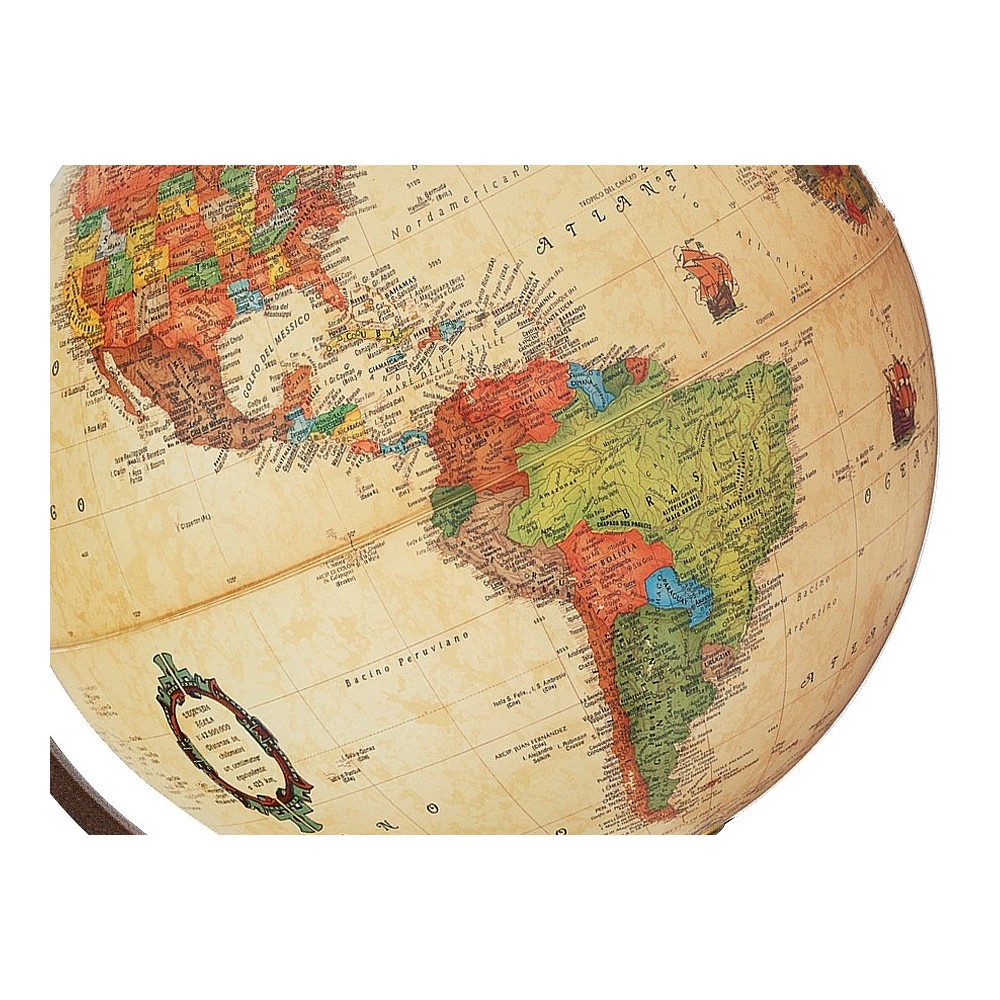 Terrestrial Globe Leuchtende Holzfüße auf Rädern geformt Emily Antique