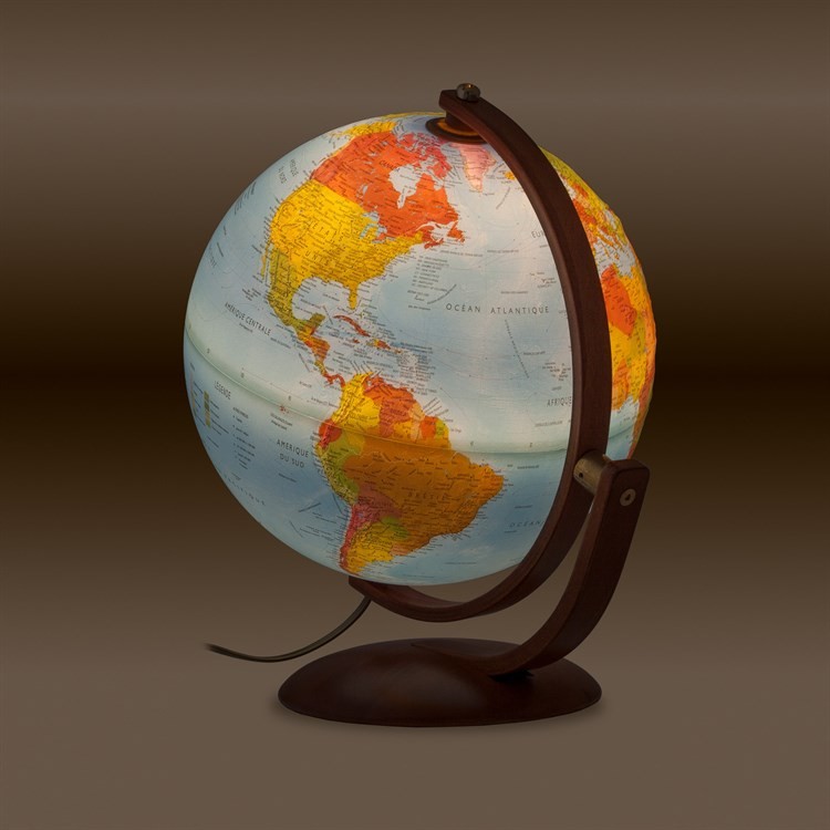 Mappamondo luminoso MAXIMUS 37 carta blu NOVA RICO — lampada accesa