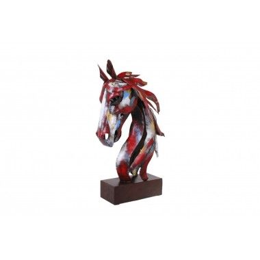 Escultura cabeça de cavalo PIGMENT metal multicolor SOCADIS — vista frontal