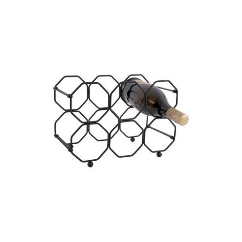 Suporte dobrável para garrafas HONEYCOMB preto para seis garrafas Present Time — suporte aberto com garrafa ilustrativa