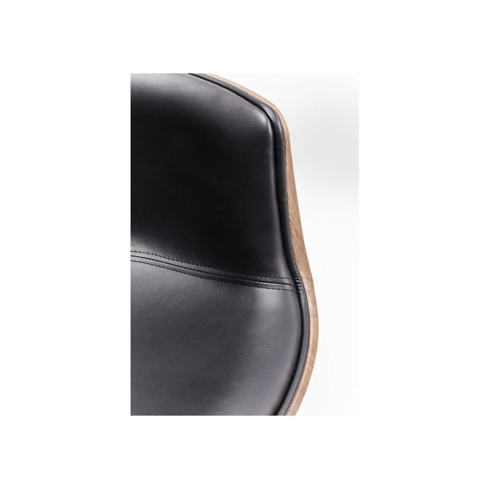 Drehsessel Design aus schwarzem Leder und Walnuss-Clubholz