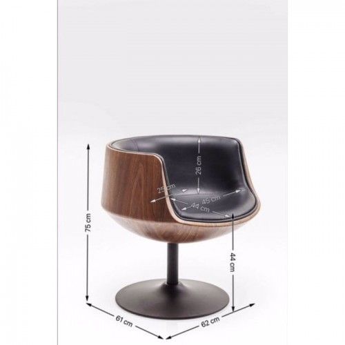 Drehsessel Design aus schwarzem Leder und Walnuss-Clubholz