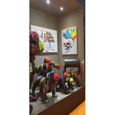 Conjunto de 2 pinturas de pintura crânios penas de coro 100 x 70 cm 2