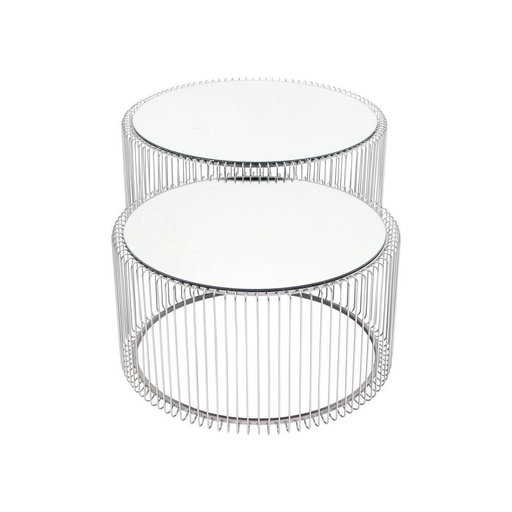 Set di 2 tavolini argento e specchio Wire