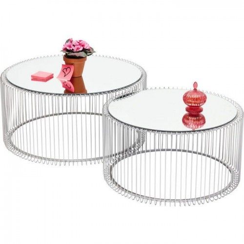 Set van 2 zilveren tafels en spiegel Wire