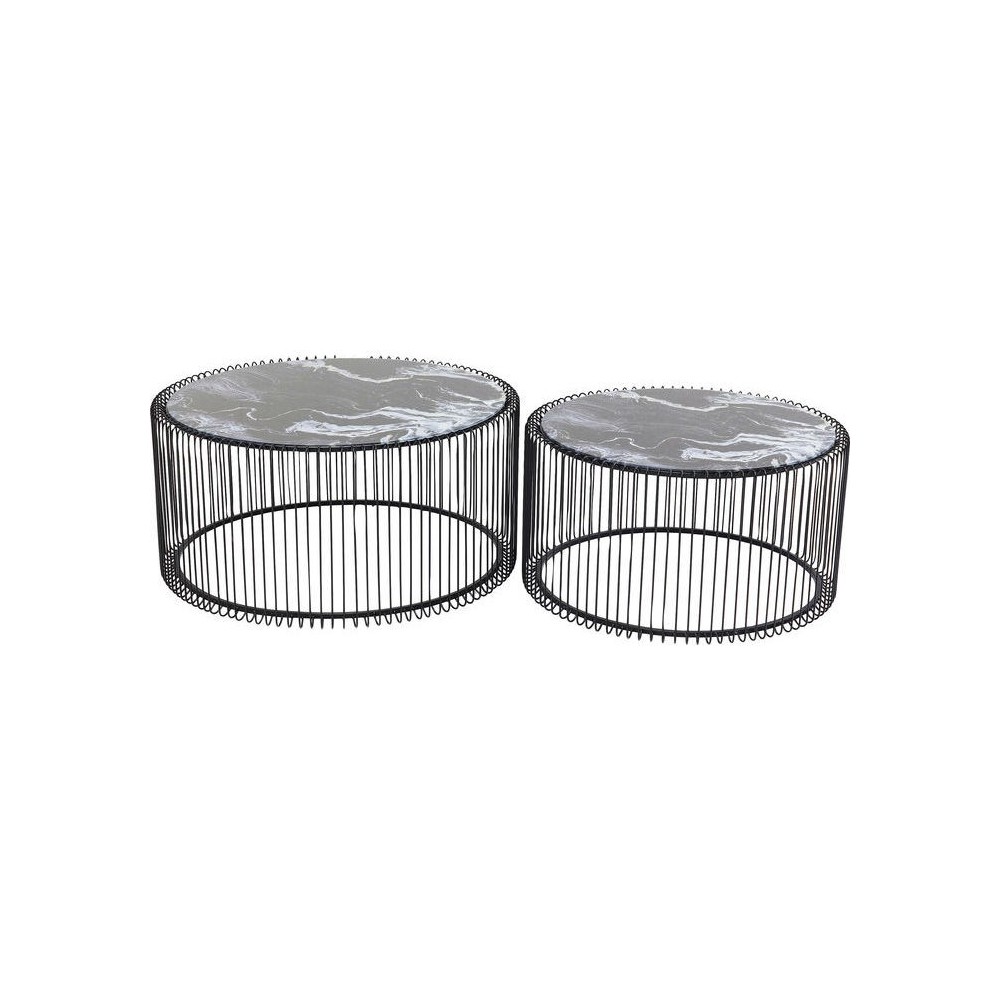 Set de 2 tables basses noires aspect marbre Wire
