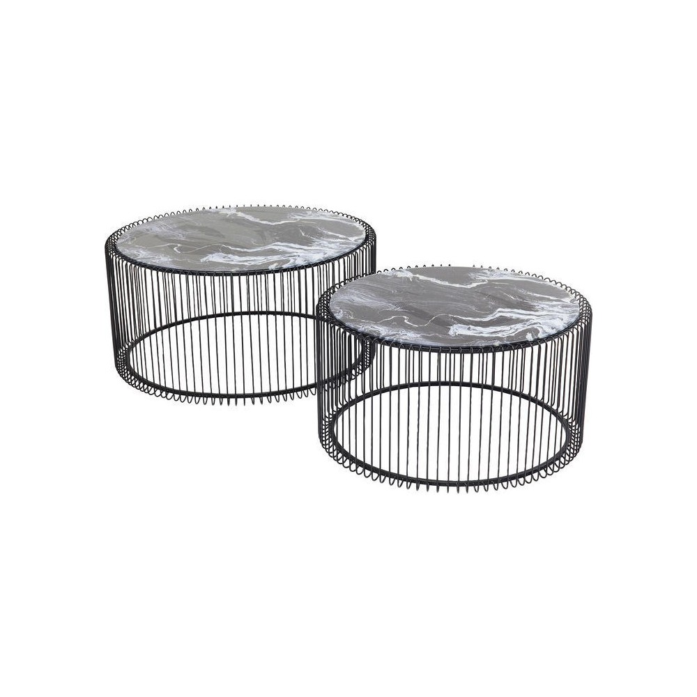 Conjunto de 2 tabelas de café preto fio de aparência de mármore
