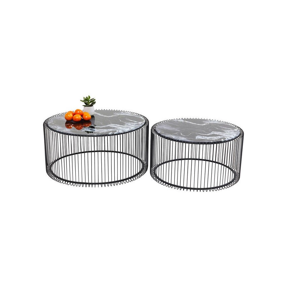Set de 2 tables basses noires aspect marbre Wire