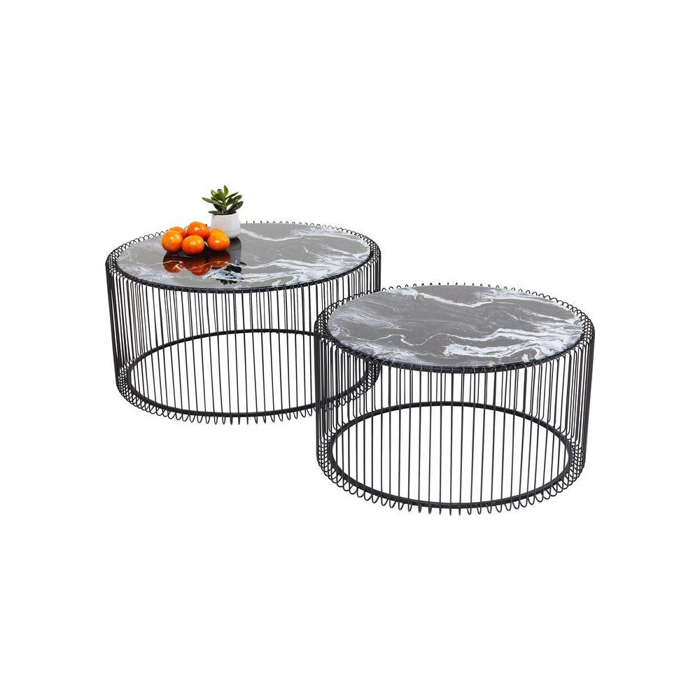 Set di 2 tavolini Wire effetto marmo nero