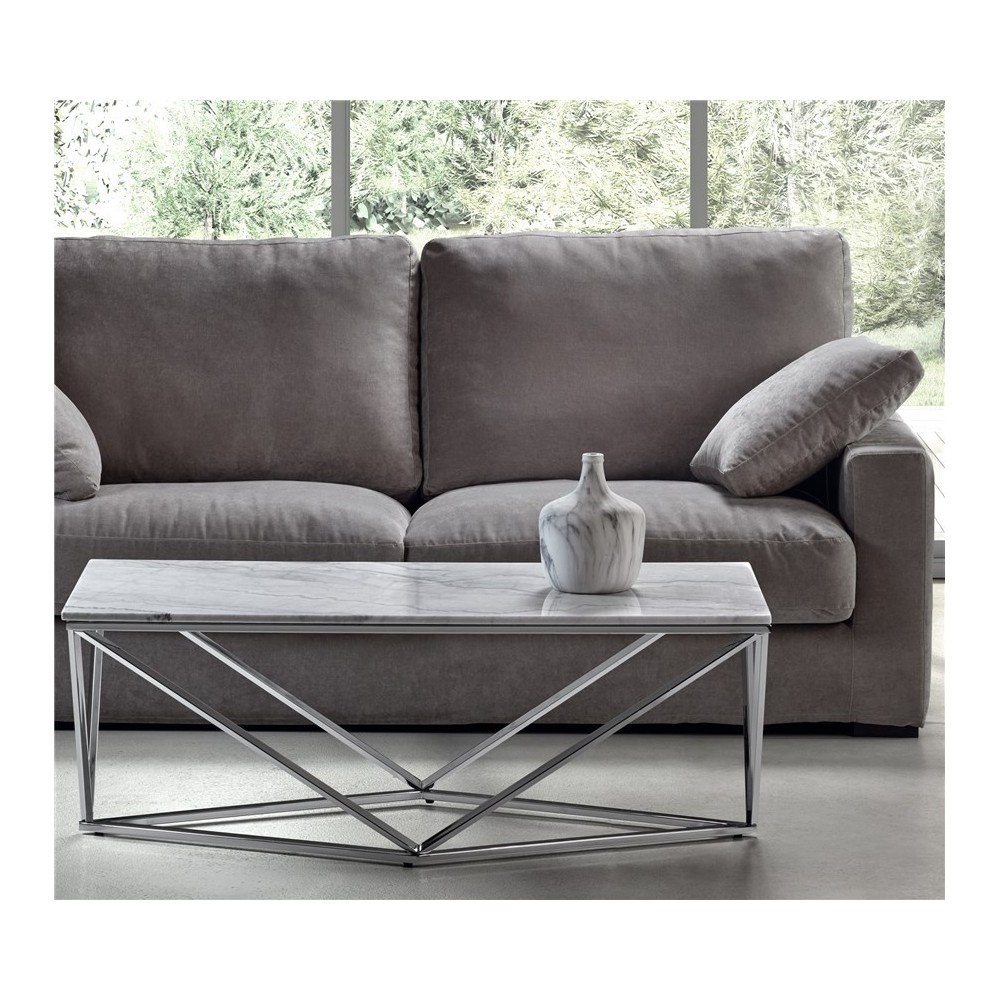 COLLISION marble and chrome steel coffee table