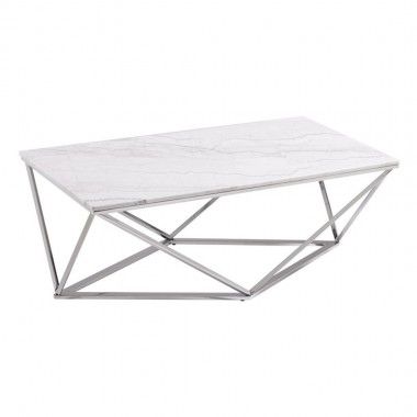 Mesa de centro de mármore e aço de colisão cromado