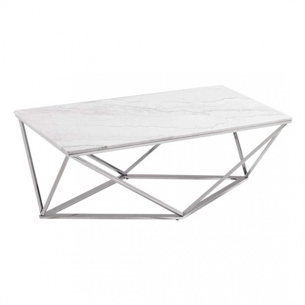 Mesa de centro de mármore e aço de colisão cromado