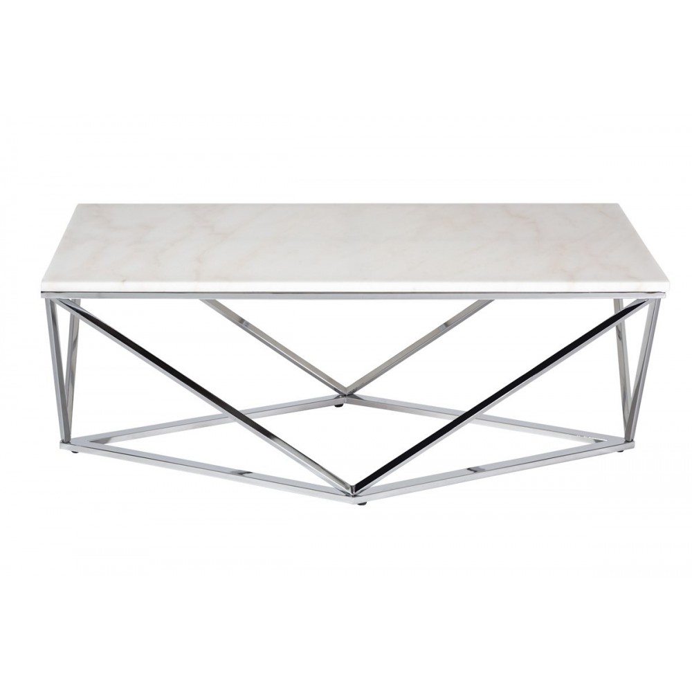 Mesa de centro de mármore e aço de colisão cromado