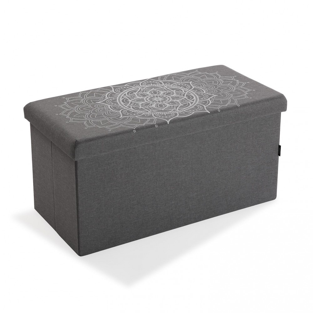 Baú dobrável MANDALA cinzento com motivo branco Versa — vista frontal