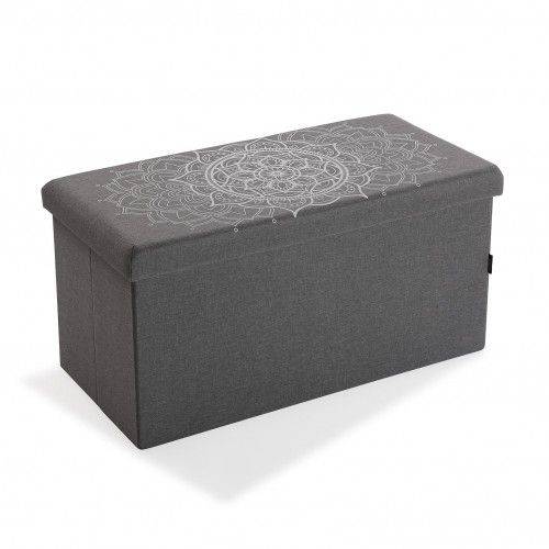 Baú dobrável MANDALA cinzento com motivo branco Versa — vista frontal