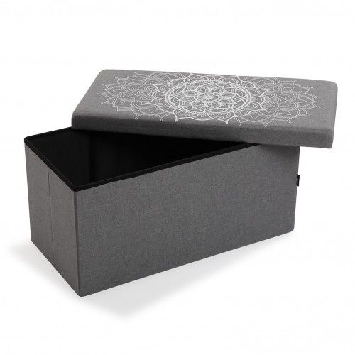 Baú dobrável MANDALA cinzento com motivo branco Versa — baú aberto mostrando arrumação