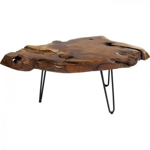 Tavolino basso ASPEN teak massello e gambe in acciaio nero KARE Design — vista frontale