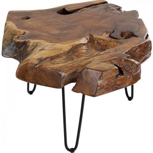 Tavolino basso ASPEN teak massello e gambe in acciaio nero KARE Design — vista laterale