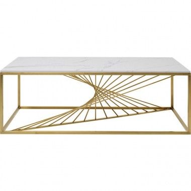 Mesa de centro ART MARBLE GLASS vidro efeito mármore e aço dourado KARE Design — vista frontal 2