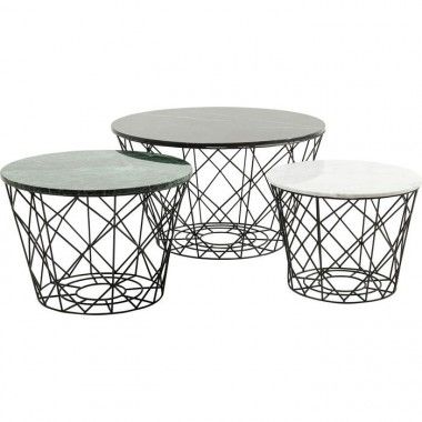 Conjunto de 3 tabelas de baixo multicolorido fio Costa de aço