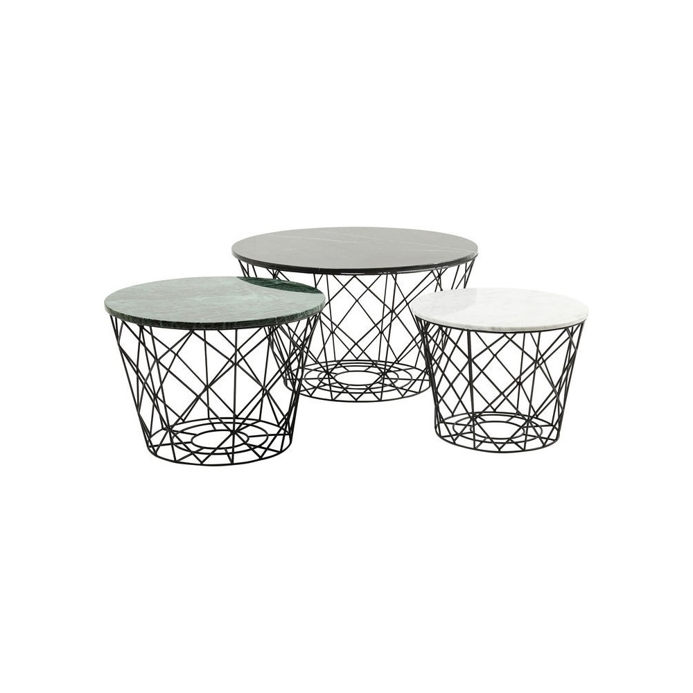 Conjunto de 3 tabelas de baixo multicolorido fio Costa de aço