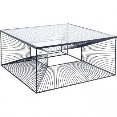 Mesa de centro DIMENSION vidro claro e arame de aço preto KARE Design — vista frontal