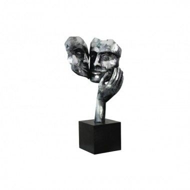 Escultura decorativa PIGMENT casal abraçado em metal prateado SOCADIS — vista frontal