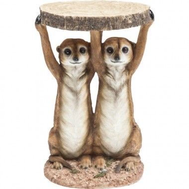 Mesa de apoio ANIMAL duas suricatas e tampo efeito madeira KARE Design — vista frontal 2