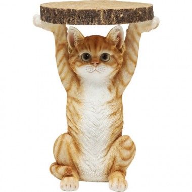 Mesa de apoio ANIMAL gato ruivo com tampo efeito madeira KARE Design — vista frontal 2