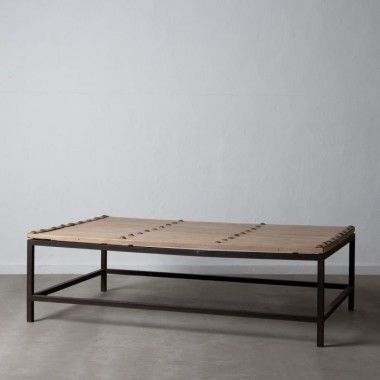 Mesa de centro YUKON con tapa de madera y estructura de metal negro