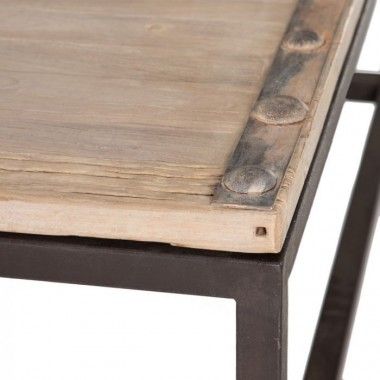 Mesa de centro YUKON con tapa de madera y estructura de metal negro