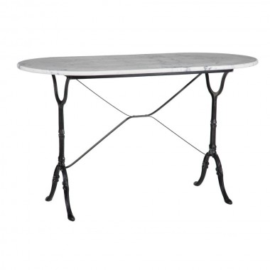 Mesa de bistrô AXEL mármore branco oval e ferro preto IXIA — vista frontal
