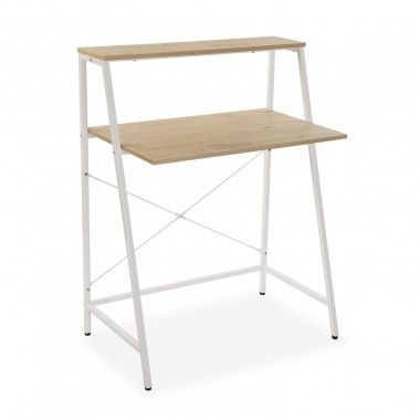 Mesa de computador de desktop de madeira e metal branco Tóquio