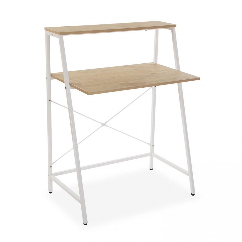 Mesa de computador de desktop de madeira e metal branco Tóquio