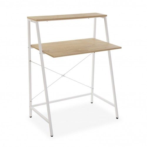 Mesa de computador de desktop de madeira e metal branco Tóquio