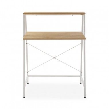 Mesa de computador de desktop de madeira e metal branco Tóquio 2