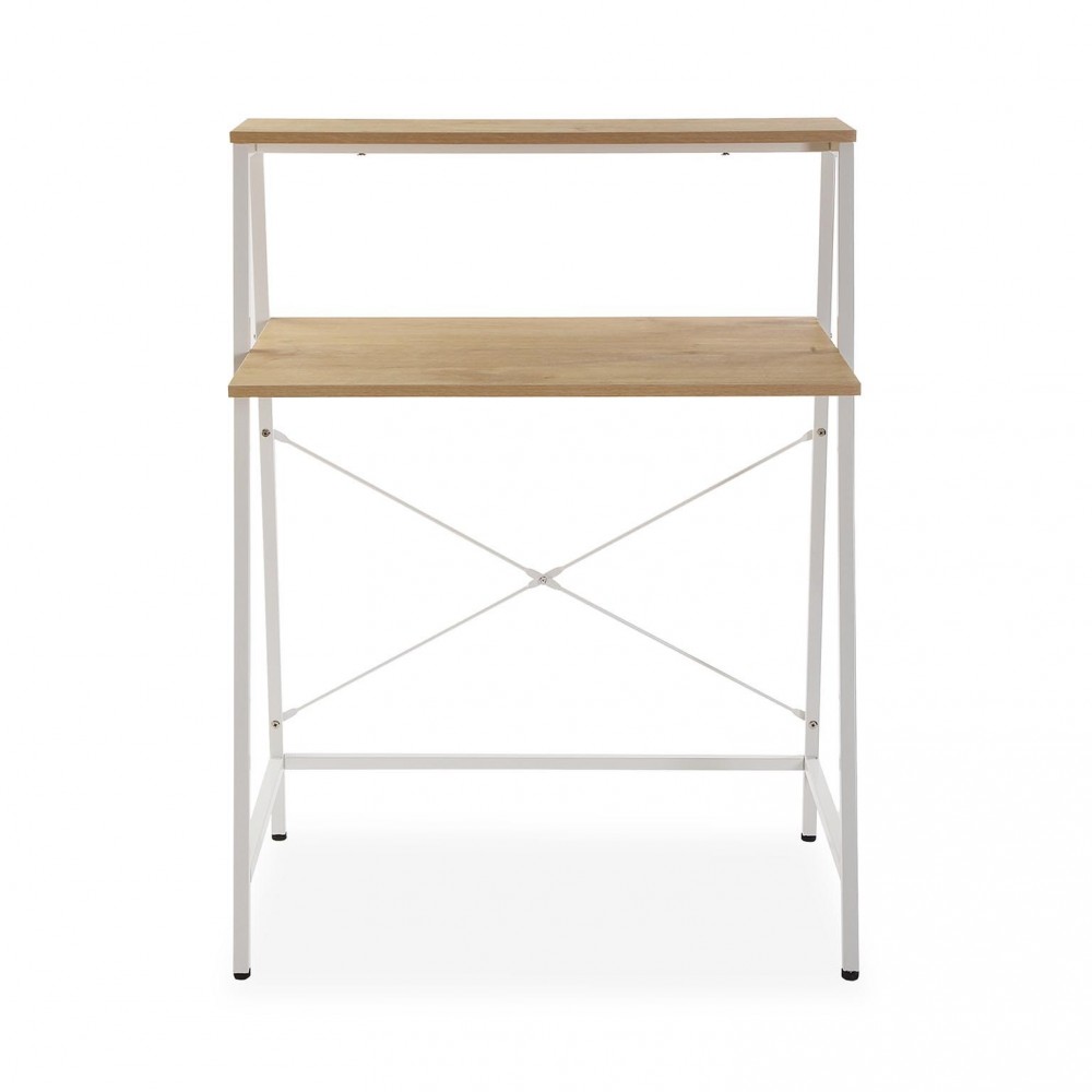 Mesa de computador de desktop de madeira e metal branco Tóquio