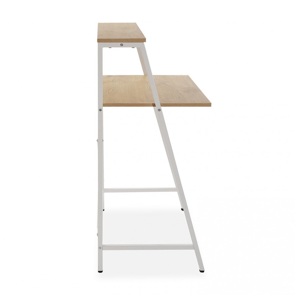 Mesa de computador de desktop de madeira e metal branco Tóquio