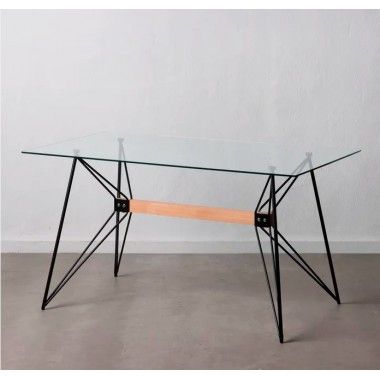 Dining table tempered glass retro style metal CRYSTAL